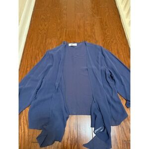 Soft Surroundings Silk Open Front Cardigan Wrap Slate Blue Sheer Layering Large